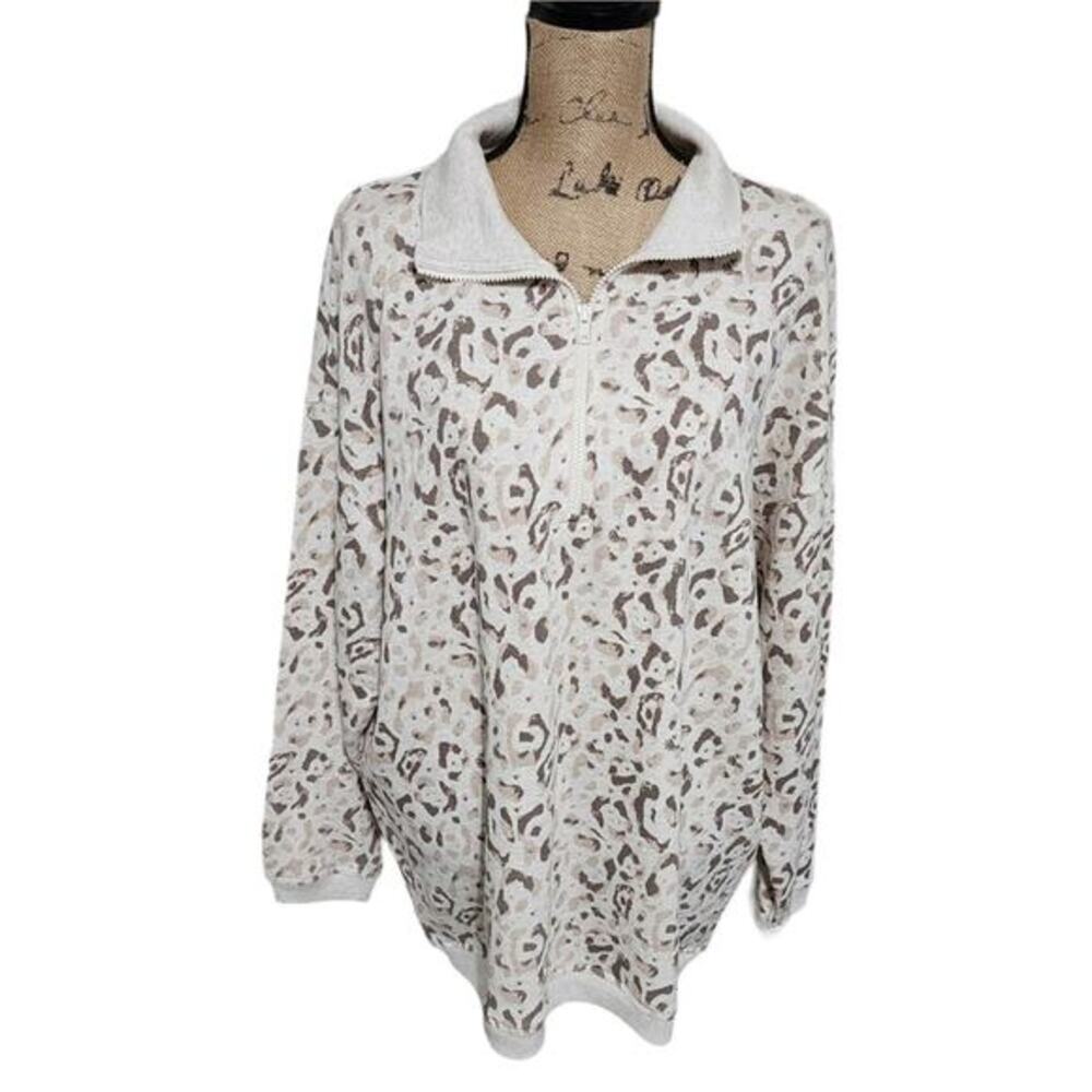 American Eagle Aerie Leopard OVERSIZED Super Soft Zip Sweatshirt Size Medium